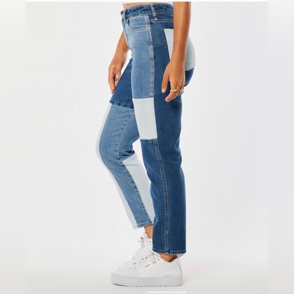 Hollister ULTRA HIGH-RISE PATCHWORK medium wash MOM JEANS size 00R W23/L27 new - Picture 2 of 6